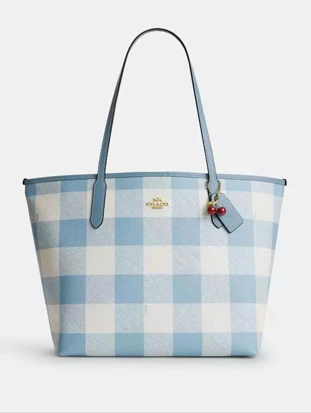 Coach Light Blue Gingham Tote Bag